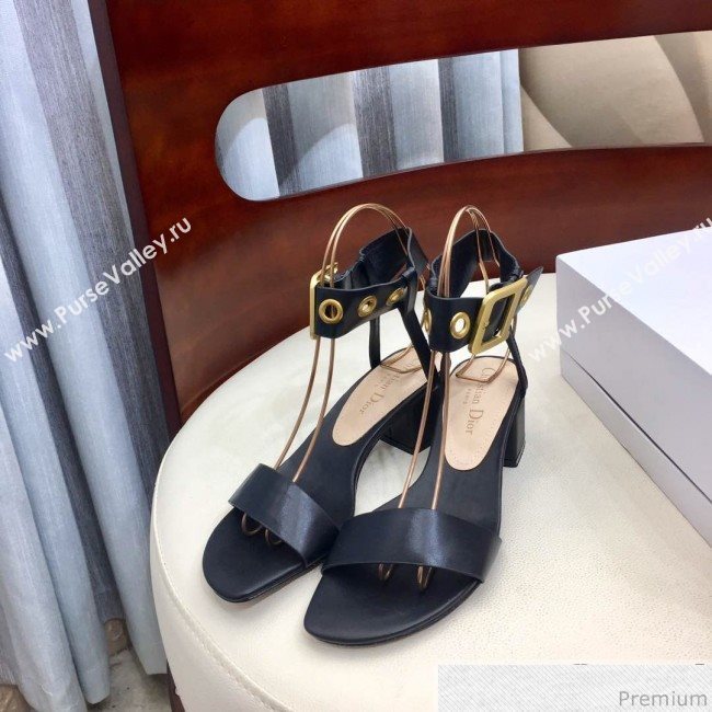 Dior D-Dior Mid-heel Sandals in Black Calfskin 2019 (HZJ-9040455)