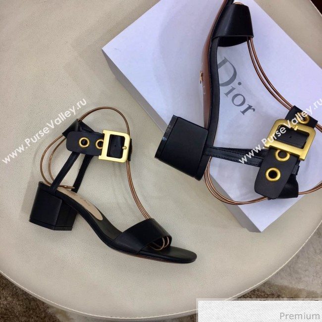 Dior D-Dior Mid-heel Sandals in Black Calfskin 2019 (HZJ-9040455)