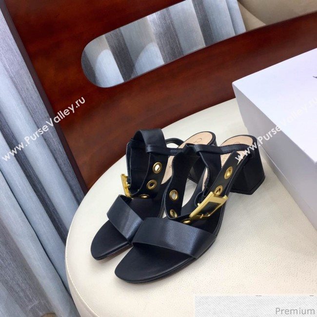 Dior D-Dior Mid-heel Sandals in Black Calfskin 2019 (HZJ-9040455)
