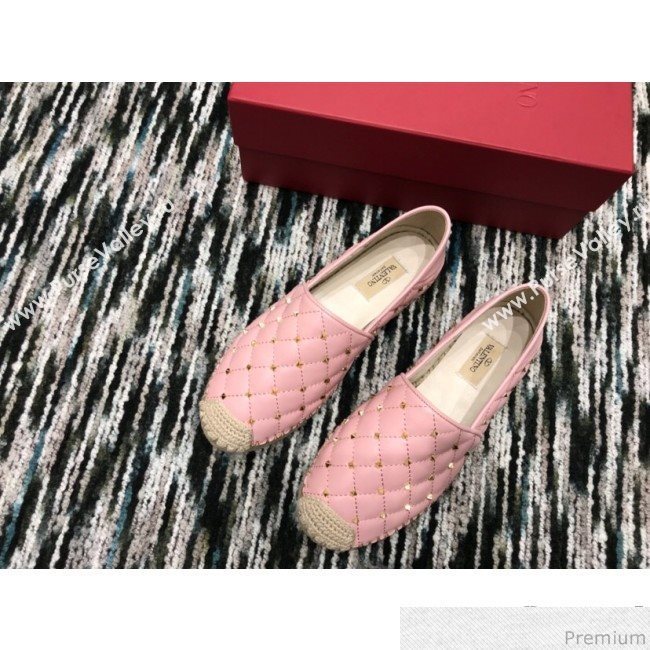 Valentino Rockstuds Lambskin Espadrilles Pink 2019 (HANB-9040809)