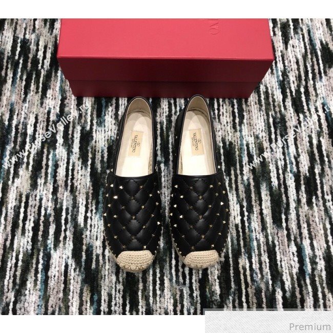 Valentino Rockstuds Lambskin Espadrilles Black 2019 (HANB-9040810)