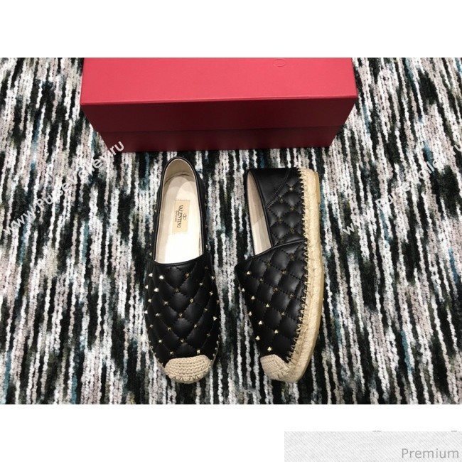 Valentino Rockstuds Lambskin Espadrilles Black 2019 (HANB-9040810)