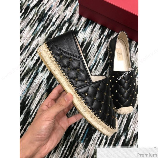 Valentino Rockstuds Lambskin Espadrilles Black 2019 (HANB-9040810)