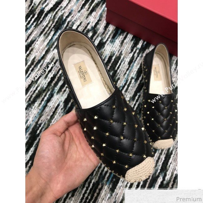 Valentino Rockstuds Lambskin Espadrilles Black 2019 (HANB-9040810)