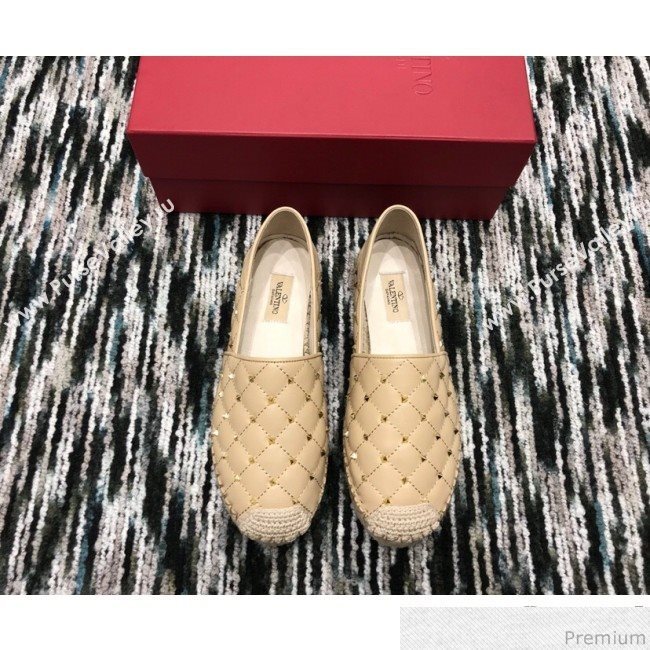 Valentino Rockstuds Lambskin Espadrilles Light Beige 2019 (HANB-9040811)