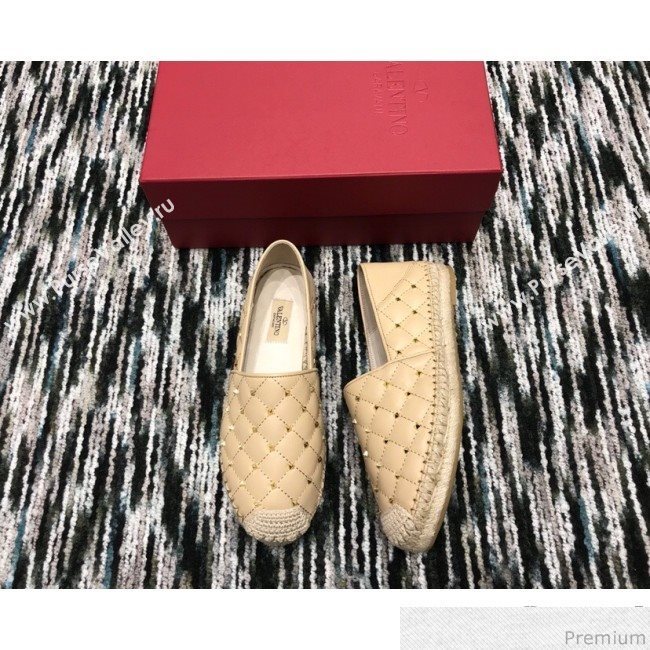 Valentino Rockstuds Lambskin Espadrilles Light Beige 2019 (HANB-9040811)