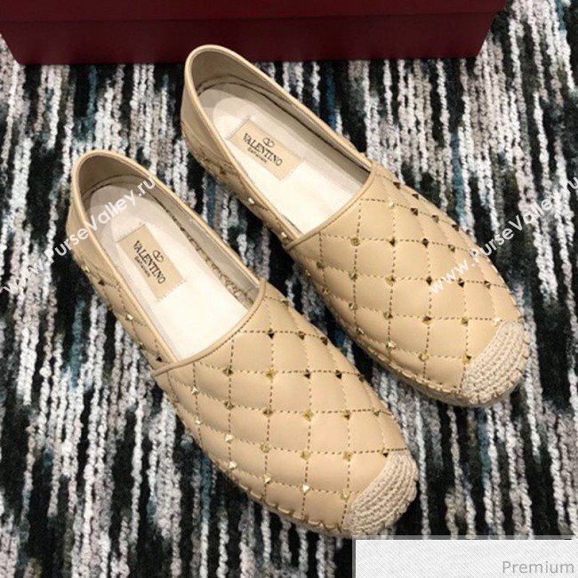 Valentino Rockstuds Lambskin Espadrilles Light Beige 2019 (HANB-9040811)