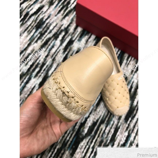 Valentino Rockstuds Lambskin Espadrilles Light Beige 2019 (HANB-9040811)