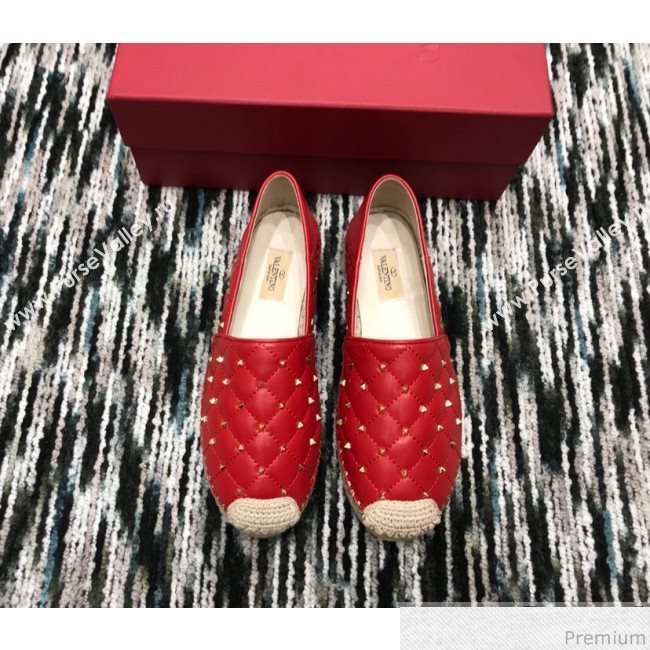 Valentino Rockstuds Lambskin Espadrilles Red 2019 (HANB-9040812)