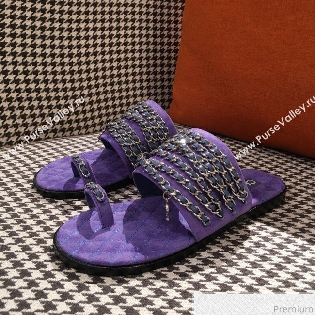 Chanel Flat Sandals G34407 Purple 2019 (KL-9040813)