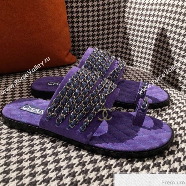Chanel Flat Sandals G34407 Purple 2019 (KL-9040813)