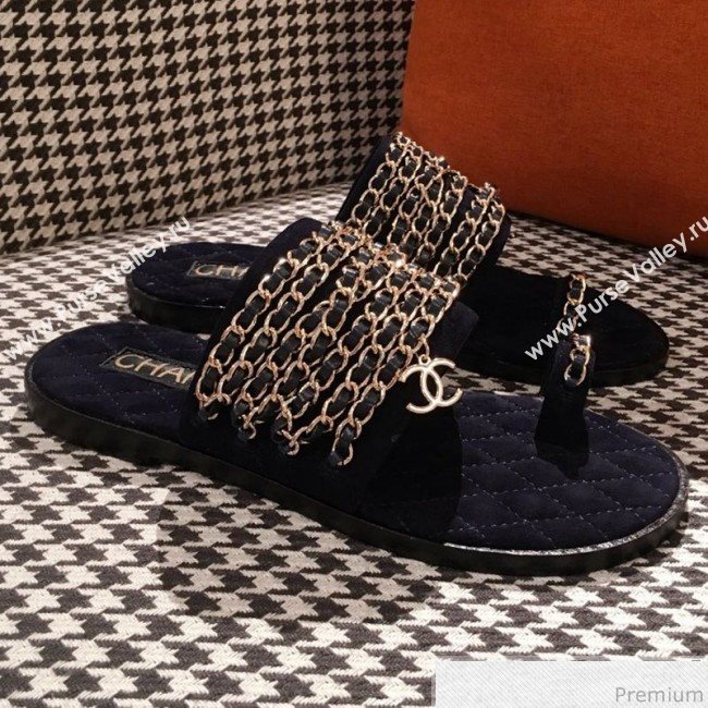 Chanel Flat Sandals G34407 Dark Blue 2019 (KL-9040816)