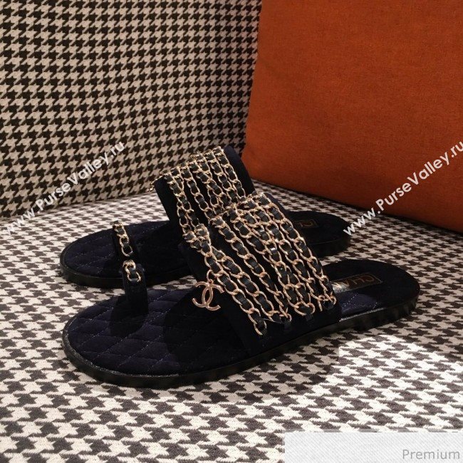 Chanel Flat Sandals G34407 Dark Blue 2019 (KL-9040816)