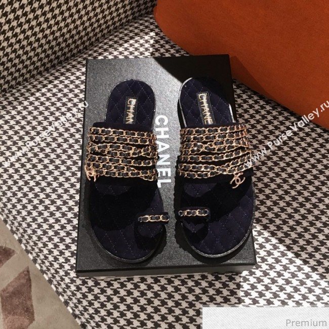 Chanel Flat Sandals G34407 Dark Blue 2019 (KL-9040816)