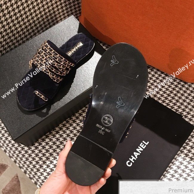 Chanel Flat Sandals G34407 Dark Blue 2019 (KL-9040816)