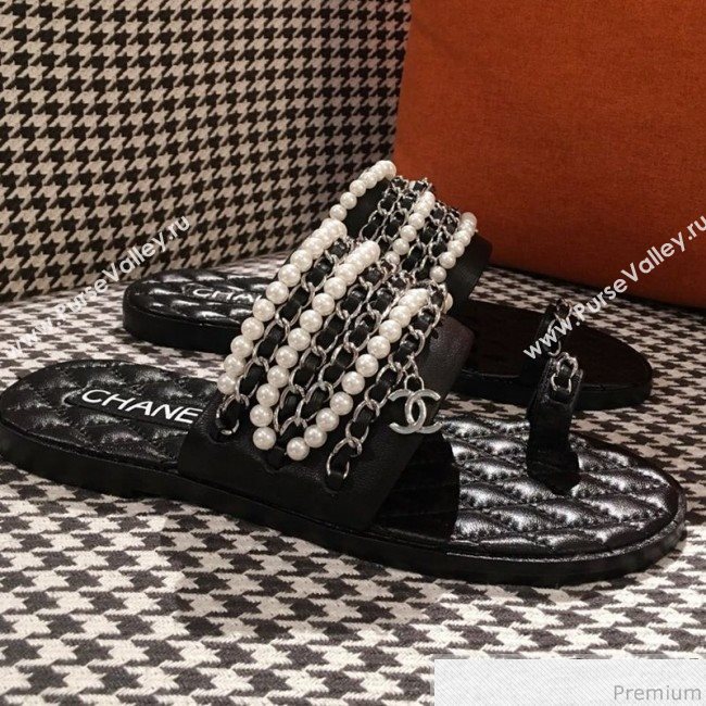 Chanel Flat Sandals G34407 Black 2019 (KL-9040814)