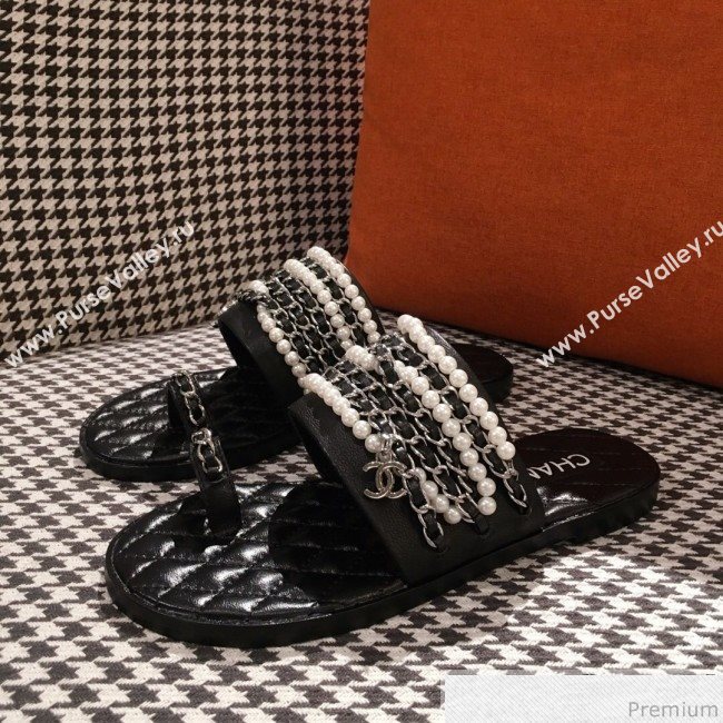 Chanel Flat Sandals G34407 Black 2019 (KL-9040814)
