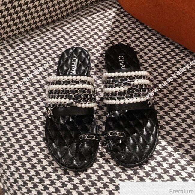 Chanel Flat Sandals G34407 Black 2019 (KL-9040814)