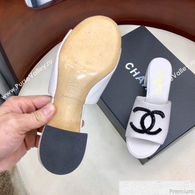 Chanel Mid-heel Mules Sandals G34681 White 2019 (HZJ-9040819)