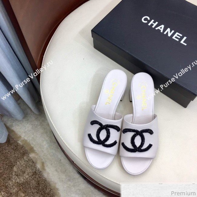 Chanel Mid-heel Mules Sandals G34681 White 2019 (HZJ-9040819)