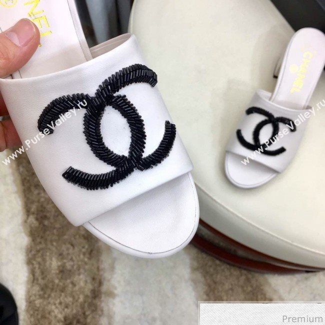 Chanel Mid-heel Mules Sandals G34681 White 2019 (HZJ-9040819)