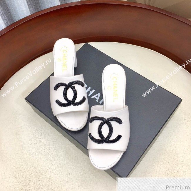 Chanel Mid-heel Mules Sandals G34681 White 2019 (HZJ-9040819)