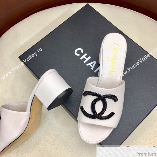 Chanel Mid-heel Mules Sandals G34681 White 2019 (HZJ-9040819)