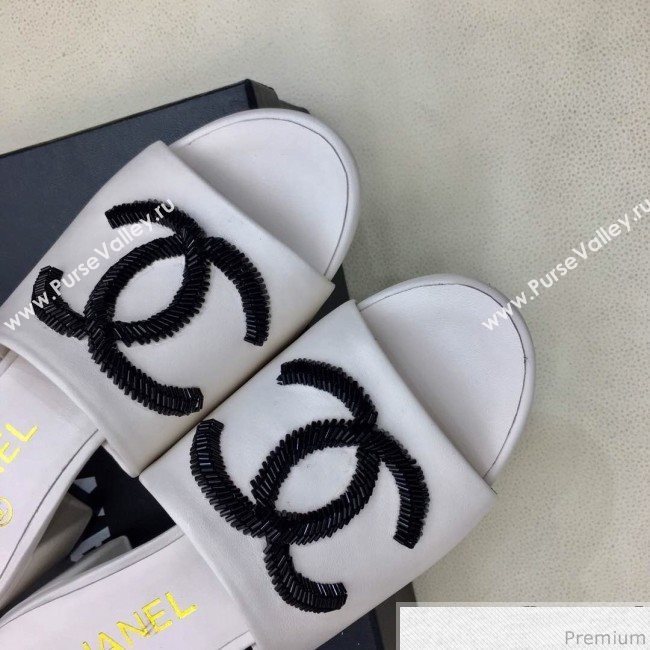 Chanel Mid-heel Mules Sandals G34681 White 2019 (HZJ-9040819)
