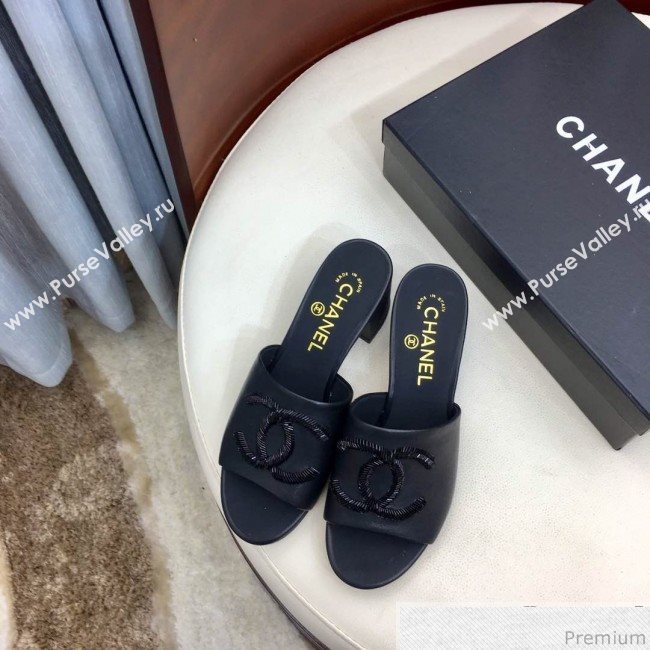 Chanel Mid-heel Mules Sandals G34681 Black 2019 (HZJ-9040820)