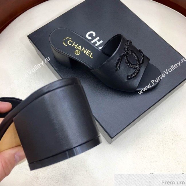 Chanel Mid-heel Mules Sandals G34681 Black 2019 (HZJ-9040820)