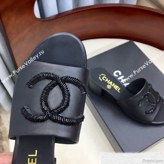 Chanel Mid-heel Mules Sandals G34681 Black 2019 (HZJ-9040820)
