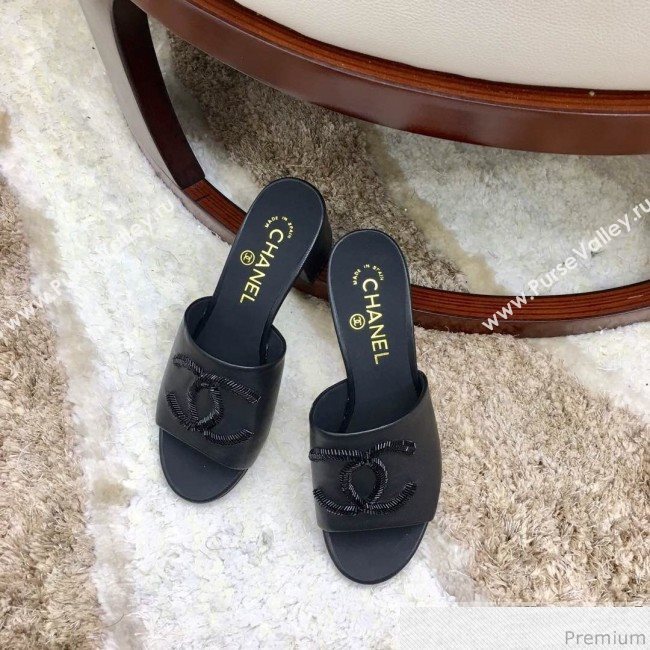 Chanel Mid-heel Mules Sandals G34681 Black 2019 (HZJ-9040820)