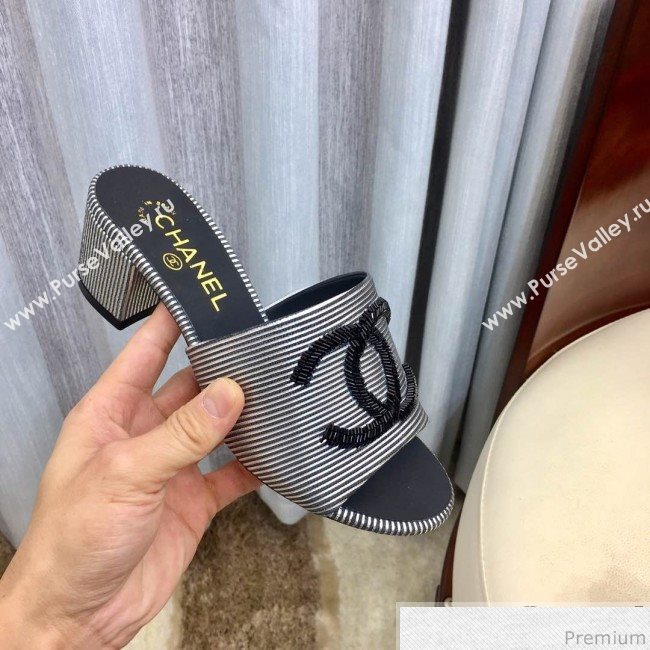 Chanel Mid-heel Mules Sandals G34681 Silver/Black 2019 (HZJ-9040817)