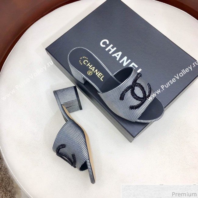 Chanel Mid-heel Mules Sandals G34681 Silver/Black 2019 (HZJ-9040817)