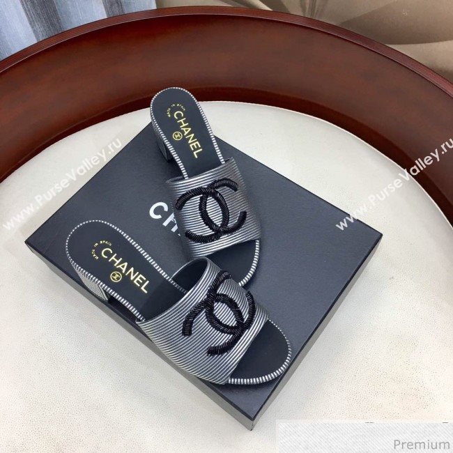 Chanel Mid-heel Mules Sandals G34681 Silver/Black 2019 (HZJ-9040817)