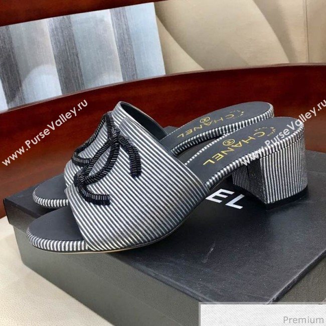Chanel Mid-heel Mules Sandals G34681 Silver/Black 2019 (HZJ-9040817)