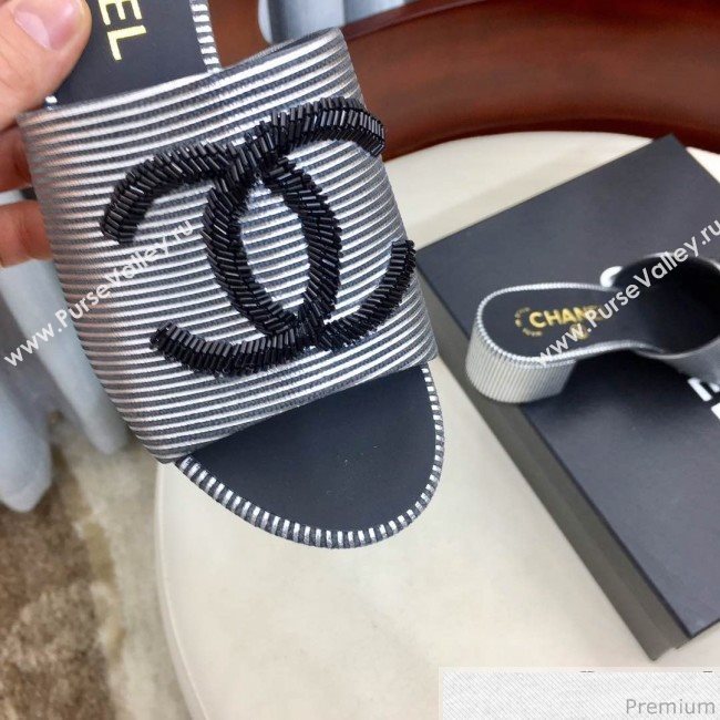Chanel Mid-heel Mules Sandals G34681 Silver/Black 2019 (HZJ-9040817)