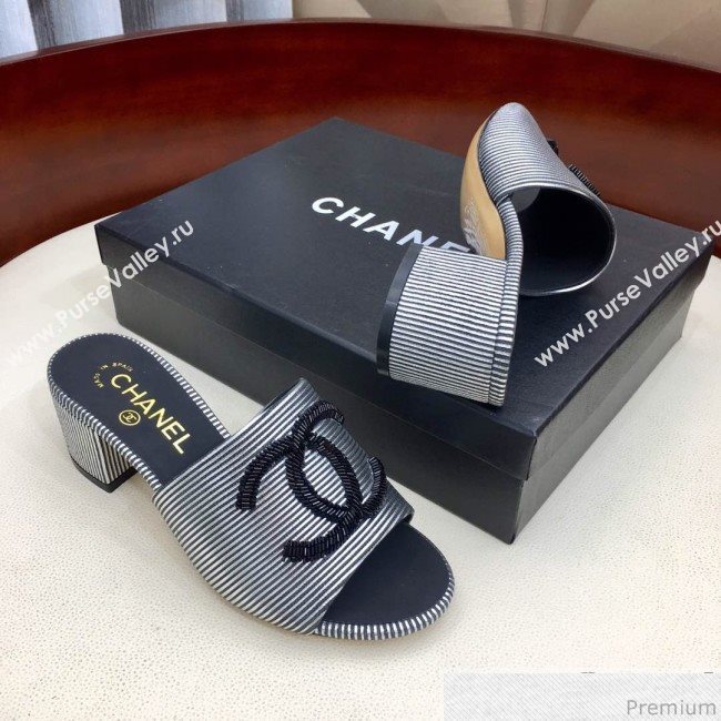 Chanel Mid-heel Mules Sandals G34681 Silver/Black 2019 (HZJ-9040817)