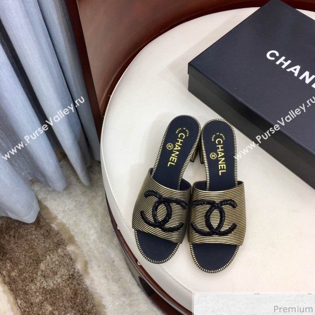 Chanel Mid-heel Mules Sandals G34681 Gold 2019 (HZJ-9040821)