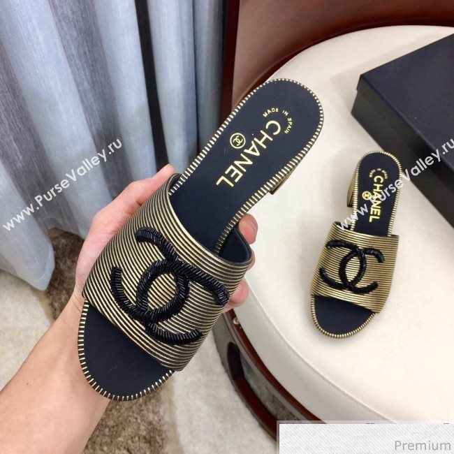 Chanel Mid-heel Mules Sandals G34681 Gold 2019 (HZJ-9040821)