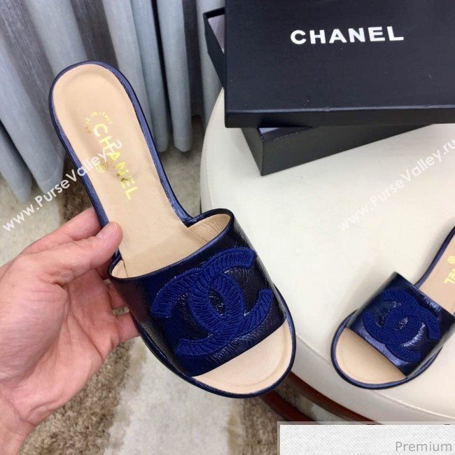 Chanel Flat Mules Sandals G34682 Blue 2019 (HZJ-9040822)
