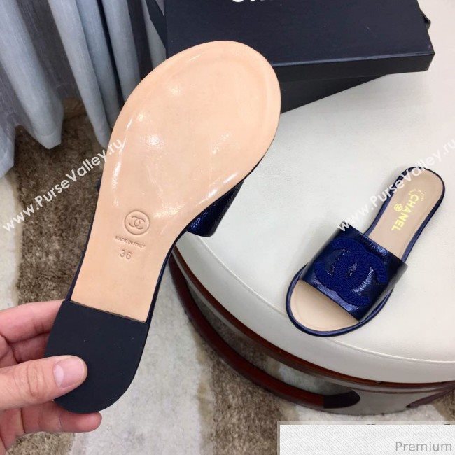 Chanel Flat Mules Sandals G34682 Blue 2019 (HZJ-9040822)