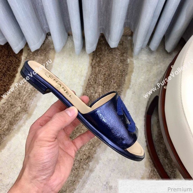 Chanel Flat Mules Sandals G34682 Blue 2019 (HZJ-9040822)