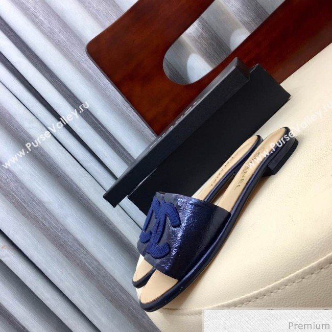Chanel Flat Mules Sandals G34682 Blue 2019 (HZJ-9040822)