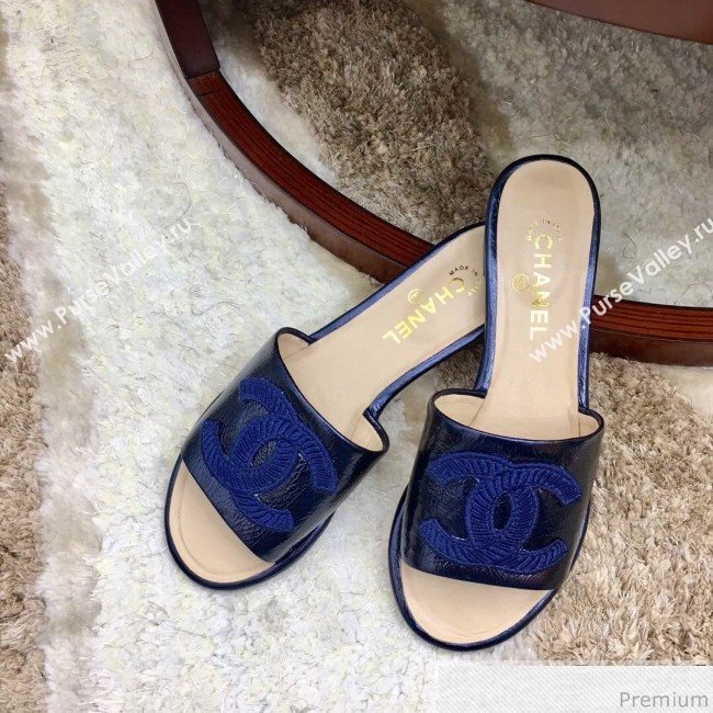 Chanel Flat Mules Sandals G34682 Blue 2019 (HZJ-9040822)