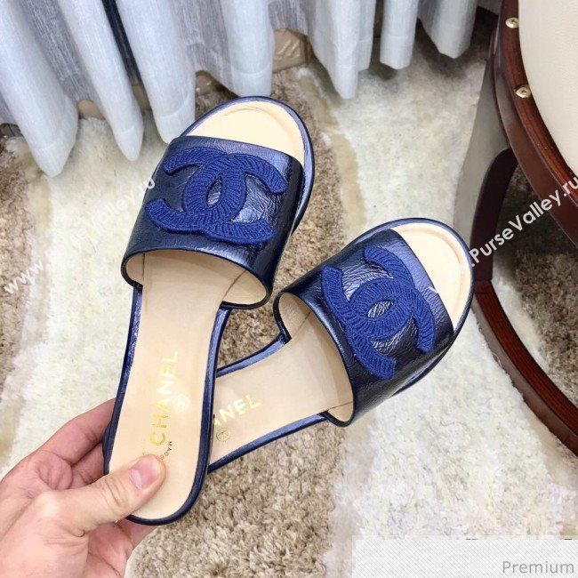 Chanel Flat Mules Sandals G34682 Blue 2019 (HZJ-9040822)