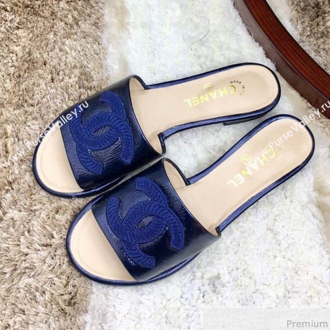 Chanel Flat Mules Sandals G34682 Blue 2019 (HZJ-9040822)