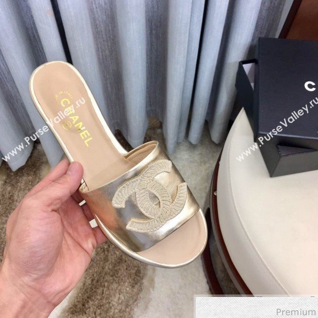 Chanel Flat Mules Sandals G34682 Light Gold 2019 (HZJ-9040823)