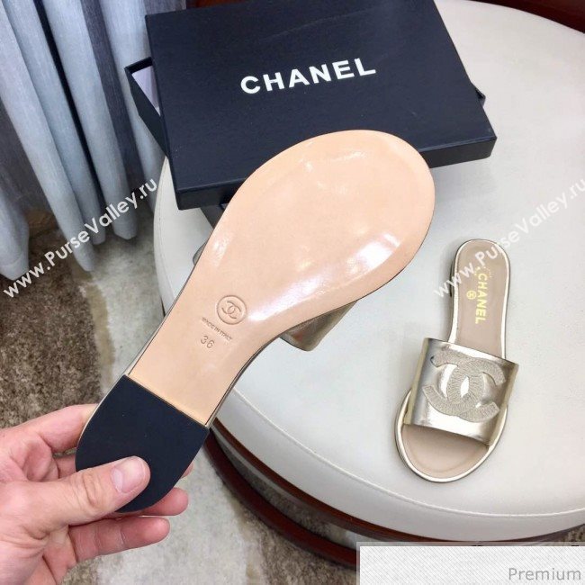 Chanel Flat Mules Sandals G34682 Light Gold 2019 (HZJ-9040823)