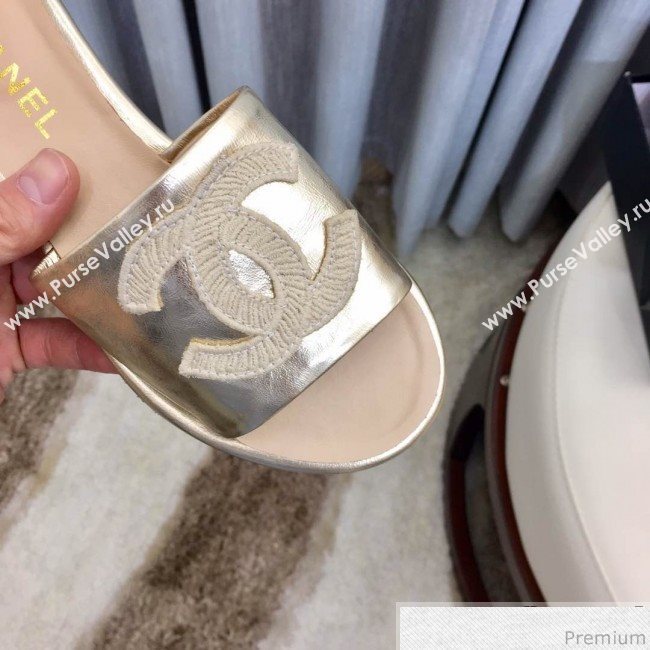 Chanel Flat Mules Sandals G34682 Light Gold 2019 (HZJ-9040823)